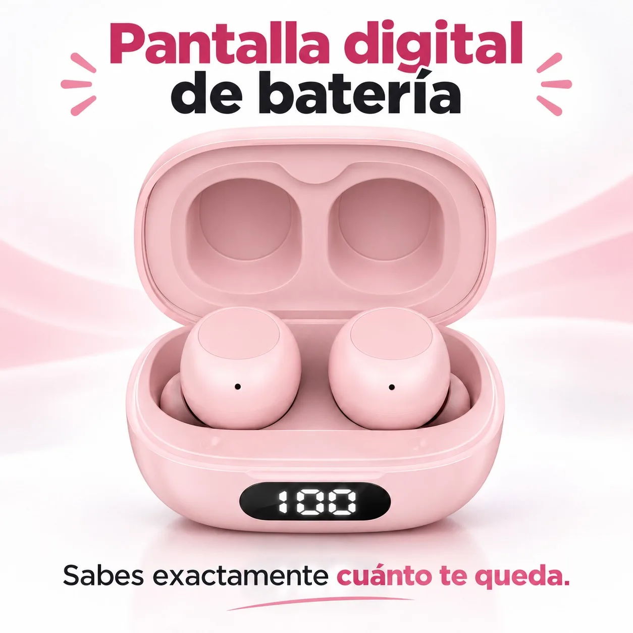 Auriculares inalámbricos TWS1156 rosa con pantalla digital, Bluetooth 5.3, carga Type-C y autonomía de 4 h