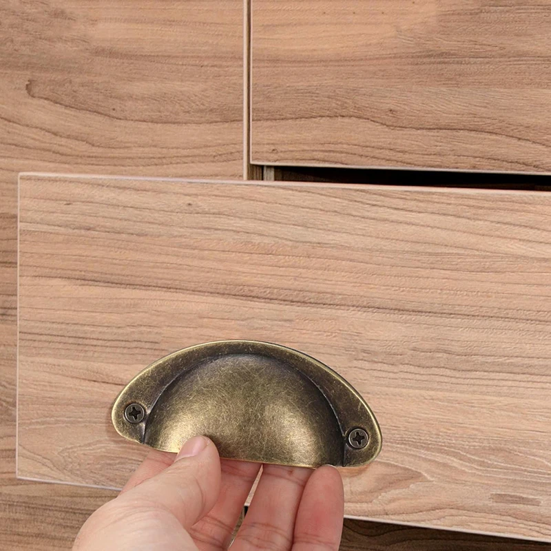 12Pcs Vintage Drawer Pull Handles Recessed Metal Pull Handles Set Shell Cup Pull Handles Cupboard Cabinet Furniture Drawer Knobs
