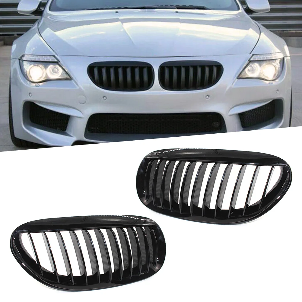 Glossy Black Car Front Grille Kidney Mesh Grill For BMW E63 E64 6 Series 650i M6 2004 2005 2006 2007 2008 2009 2010 2Pcs