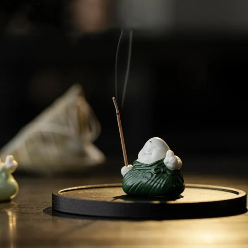 Creative Porcealin Cute Monk Zongzi Stick Incense Holder Aroma Burner Tea Pet Indoor Fragrance Base Home Decor