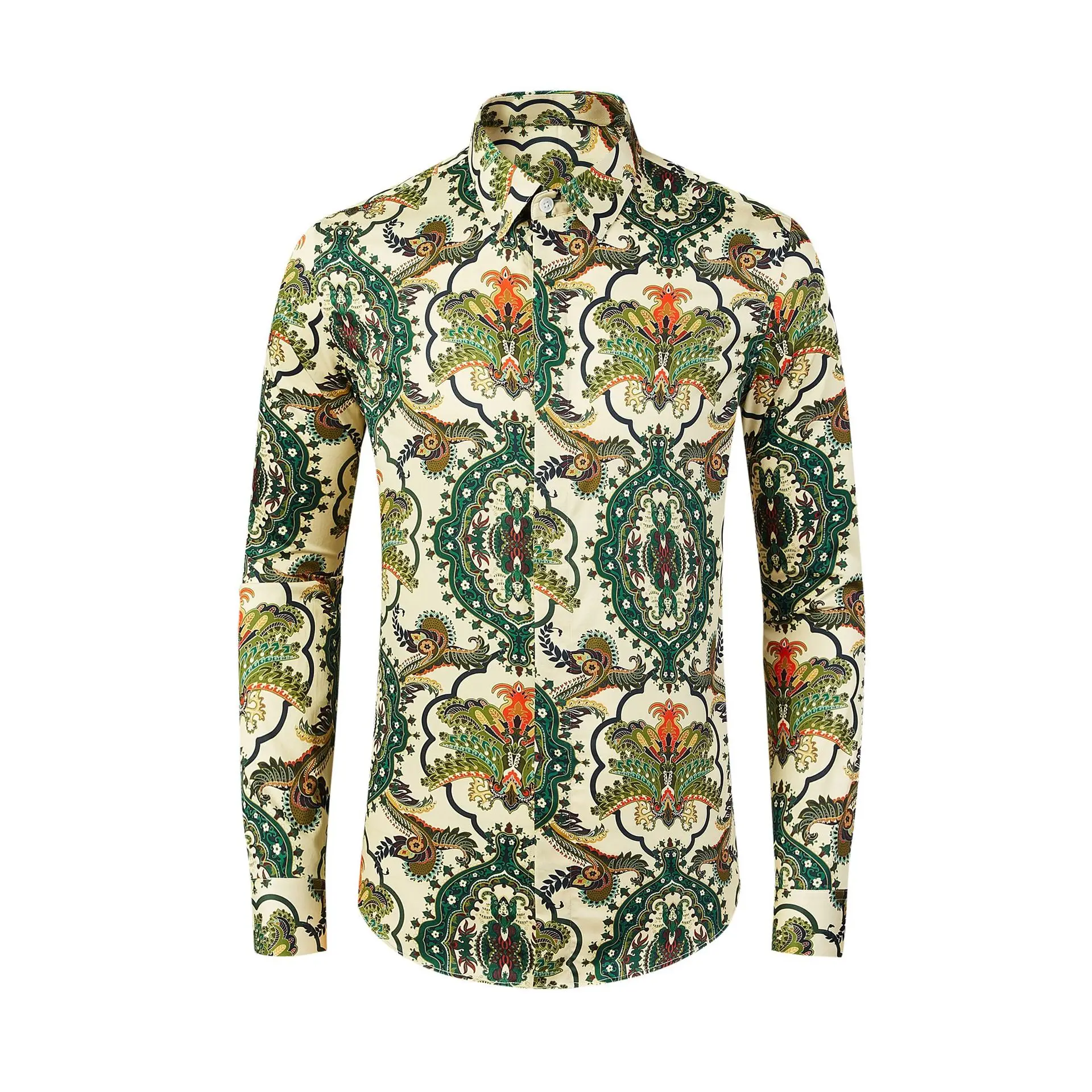 Palace Green Men's Digital Printed Cotton Shirt Long Sleeve Foreign Trade Cross border Men's Shirt