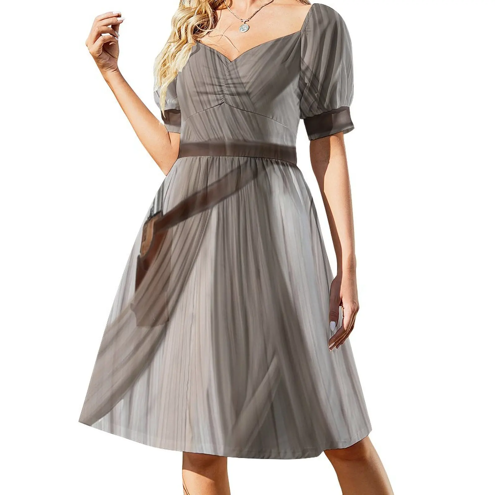 

Star Princess costume dress in natural gauze bodice and leather hip strap Short Sleeved Dress