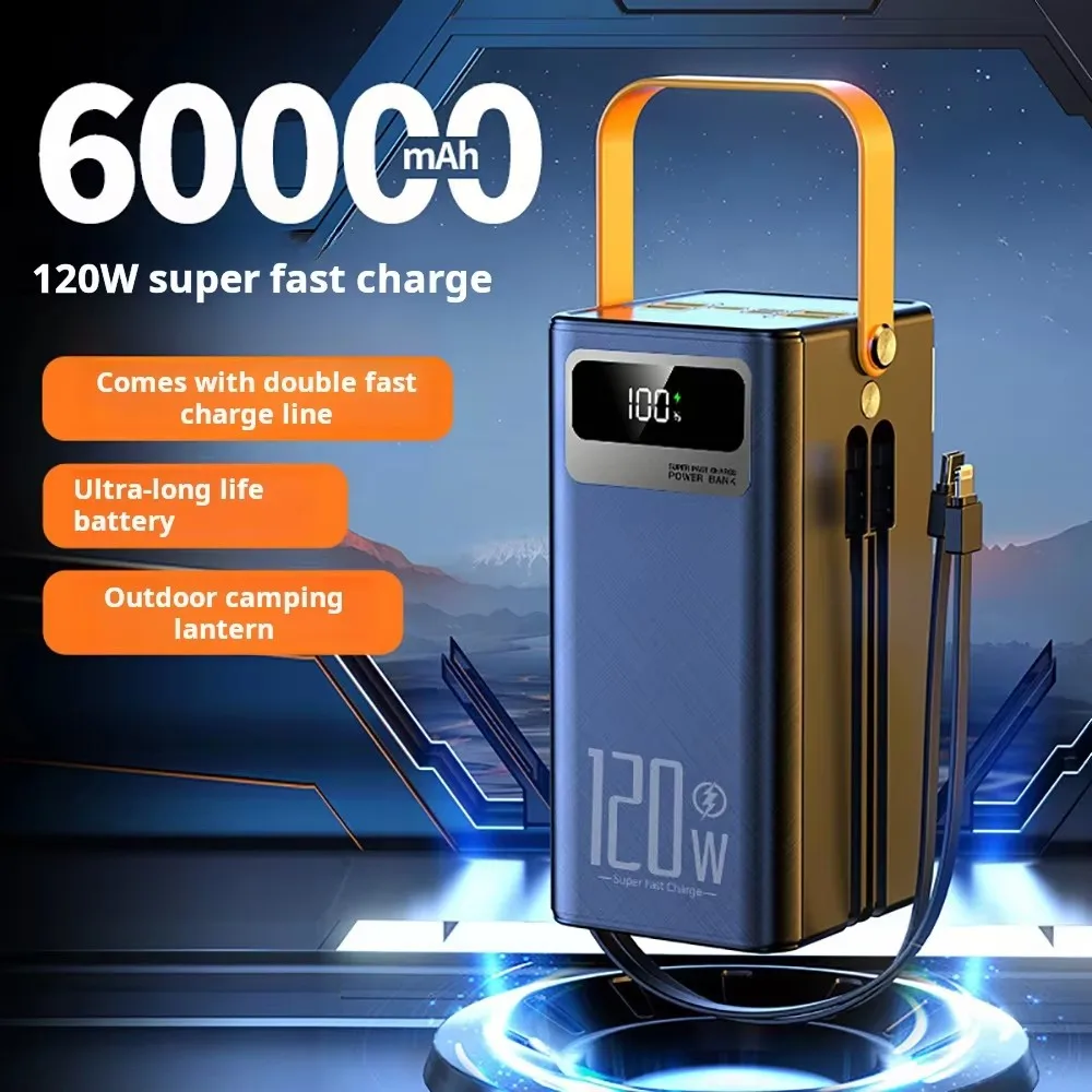 60000mAh Portable Power Station Battery 120W Camping Phone Generator Outdoor Bank Supply Emergency RV Home Charging Led Energy