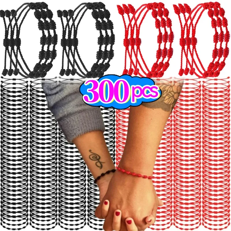 

2/300Pcs Lucky 7 Knots Red Black String Bracelet for Lover Protection Lucky Amulet Friendship Braid Rope Wristband Jewelry Gift