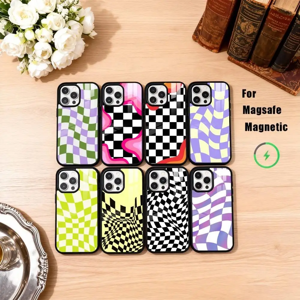 

Мягкий чехол для телефона с витой шахматной доской для iPhone 17,16,15,14,13,12,11 Plus, Pro Max, магнитный для беспроводной зарядки Magsafe