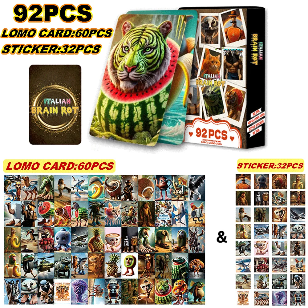 การ์ดอิตาเลียนบราวน์ร็อต 92 ชิ้น พร้อมสติกเกอร์ ตุง ตุง ตุง ซาฮูร์ ทราลาเลโร ทราลาลา การ์ดสะสม ของเล่นคลาสสิก ของขวัญวันเกิด