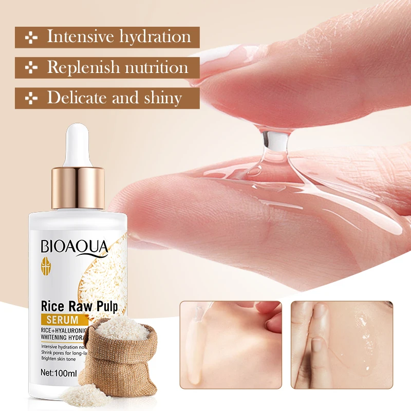 100ml BIOAOUA Rice Puree Hyaluronic Acid Hydrating Essence, Deep Hydration, Moisturizing, Anti-Wrinkle, Anti-Aging and Whitening