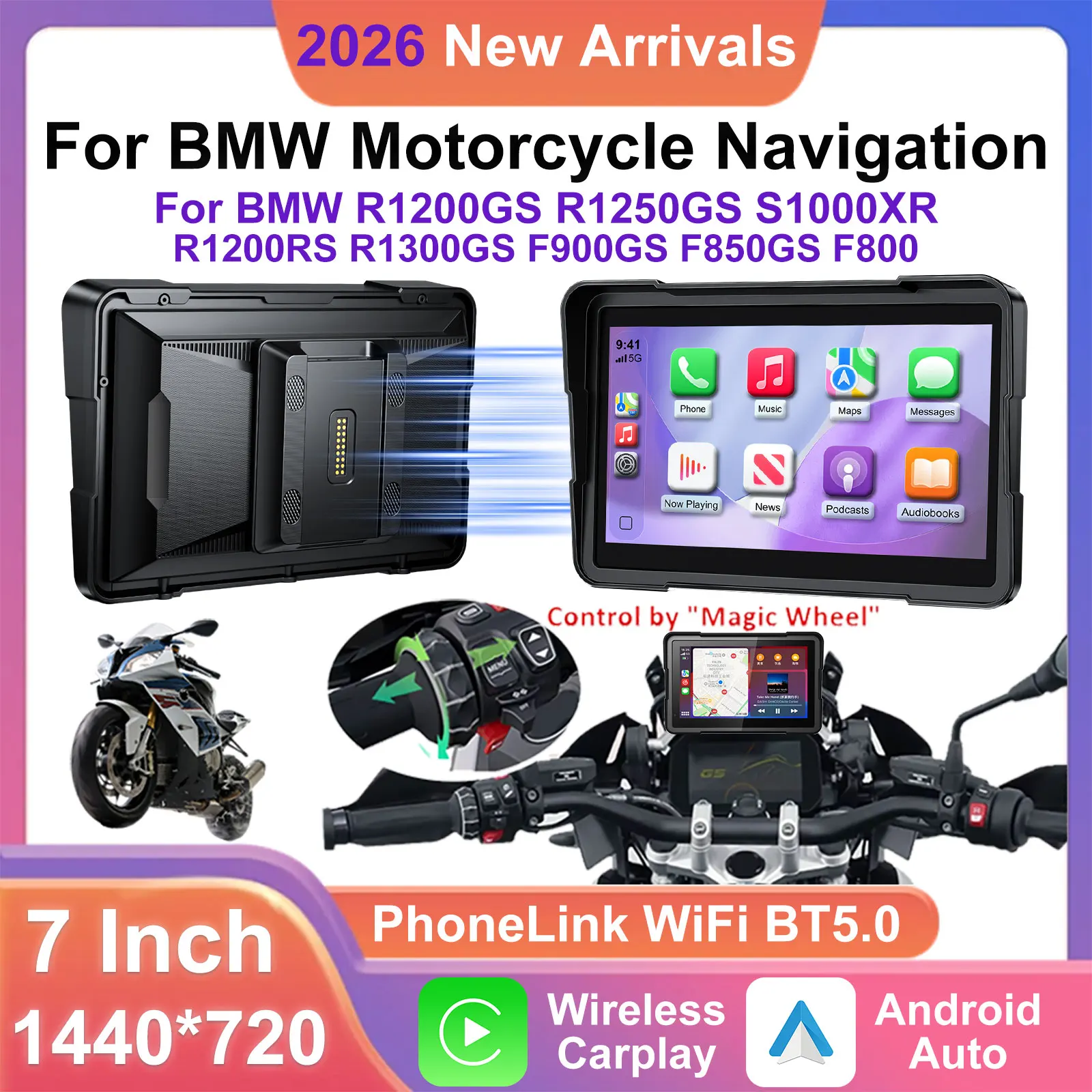 WEUASTE 7 Inch Motorcycle Wireless CarPlay Android Auto DVR Portable GPS Navigation For BMW R1200GS R1250GS F900 F850GS F800
