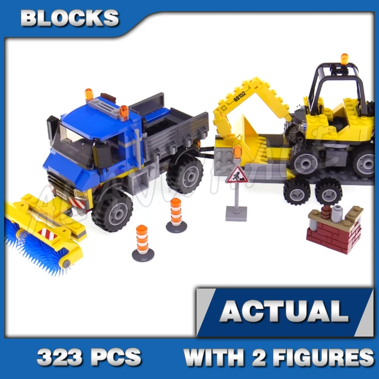 323pcs City Great Vehicles Sweeper Excavator Truck with Trailer Spinning Brushes 10651 Building Block Toys Compatible With Model