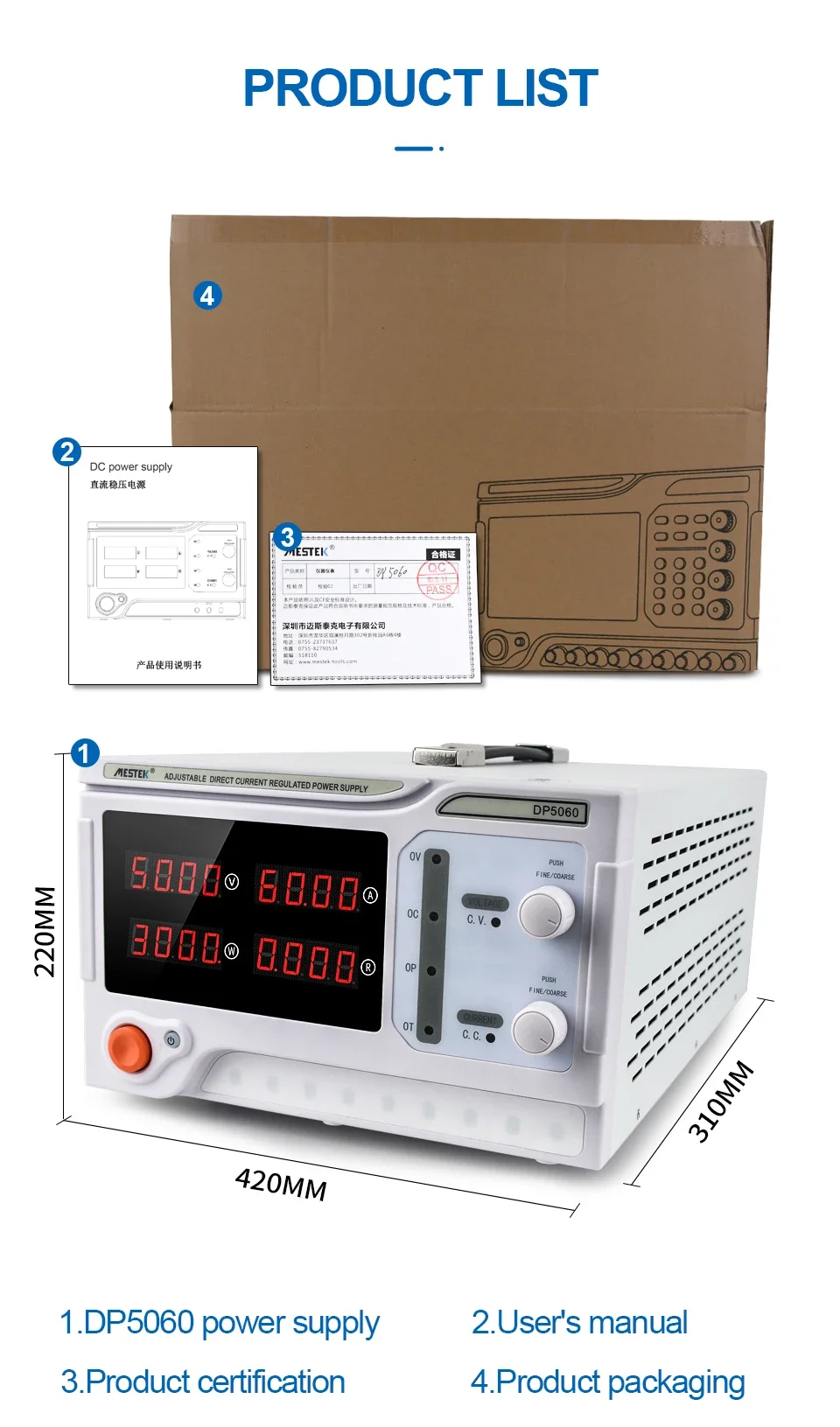 Alimentation CC numérique réglable programmable, affichage précis, 4 bits, 50V, 60A, 10A, 20A, 2000W, 3000W