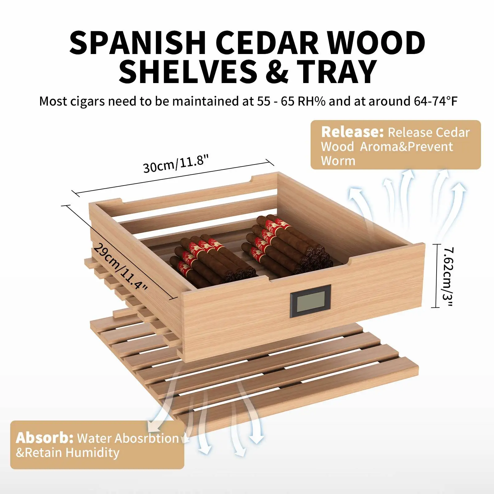 NEEDONE 48L Electric Cigar Humidors Temperature Control System,Cooling & Heating Humidor Cabinet with Spanish Cedar Wood Shelves