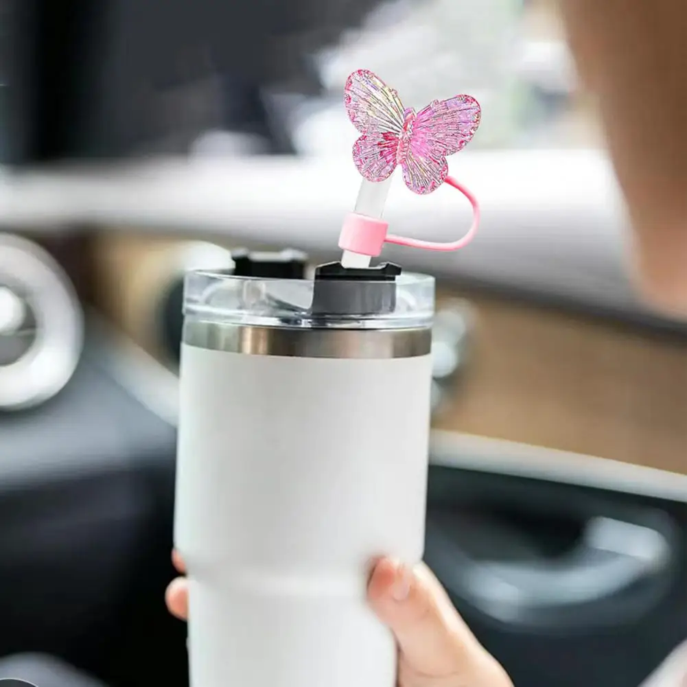 ملحقات القش القابلة لإعادة الاستخدام أغطية قش الفراشة لأجهزة البهلوانات 30/40 أونصة صديقة للبيئة قابلة لإعادة الاستخدام قبعات شفاطة للشرب كوب لطيف