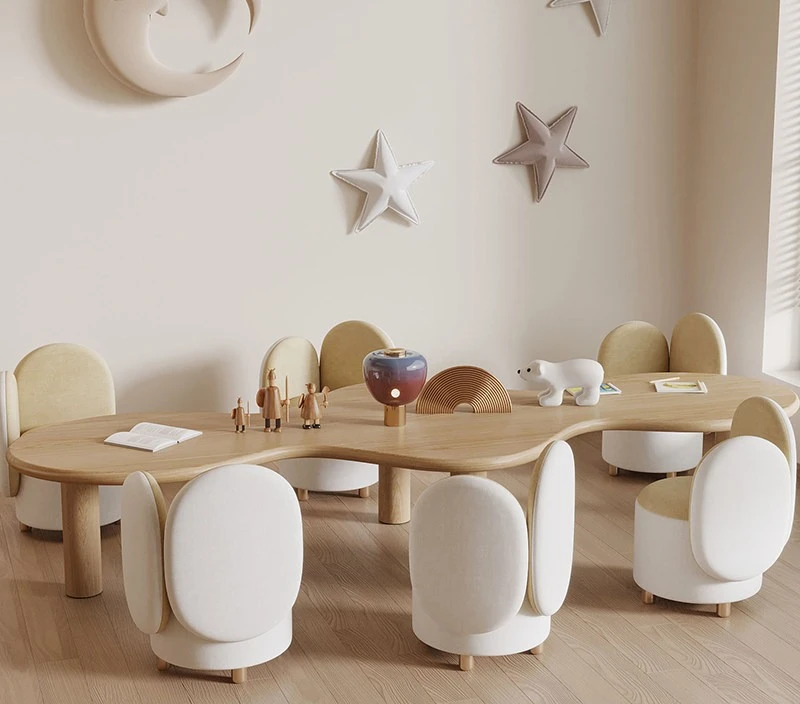 Table and chair combination, overhead solid wood, multi-person creative learning table