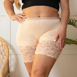 Big Size Women's Safety Short Pants Lace Breathable Boyshorts Ice Silk Seamless High Waist Underwear Elastic Slimming Panties