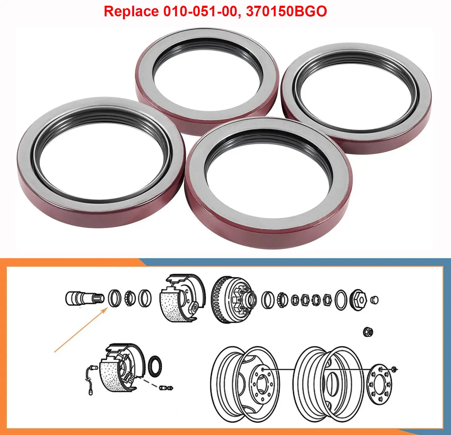 TML 4PCS Trailer Wheel Hub Unitized Oil Seal Replacement Grease Seals Parts Kit Fit For Dexter 9K-10K GD Axles