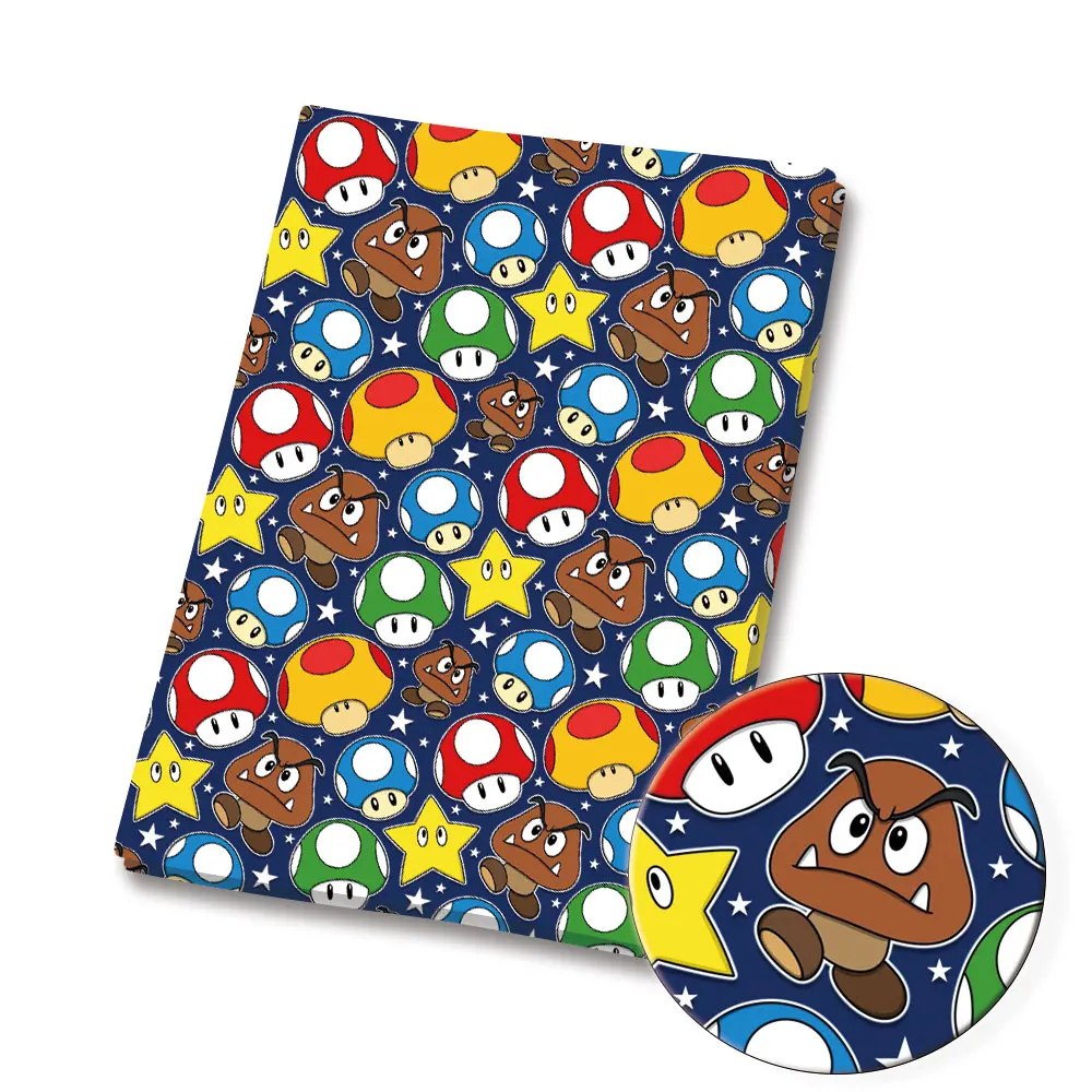 Fabric140ผ้าฝ้าย Game Mario 100*50ซม. งานเย็บปะผ้าควิลท์งานเย็บปะผ้าผืนผ้าพิมพ์สำหรับเด็ก