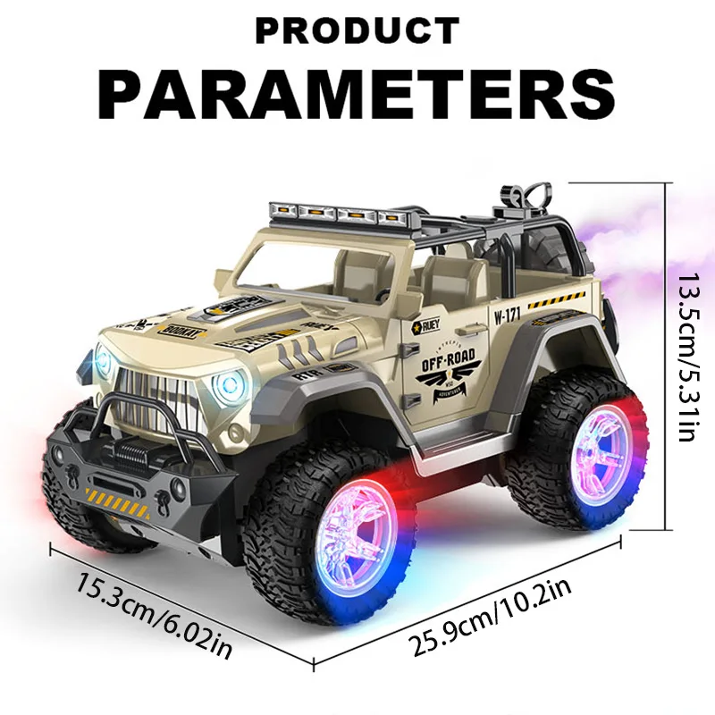1:16 RC Trucks Toys 2,4-GHz-Auto mit LED-Lichtern und Spray für Kinder, All-Terrain-Offroad-Pickup-Spielzeug für Jungen ab 8 Jahren, Geschenk