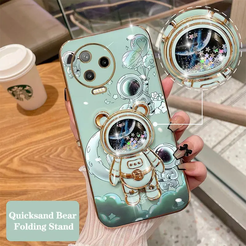 Quicksand Astronaut Plating Phone Holder Case For Infinix Note 12pro 12 11 11Pro 10 Pro 10 Hot 12 12 Play 11S 10 30 Play Cover