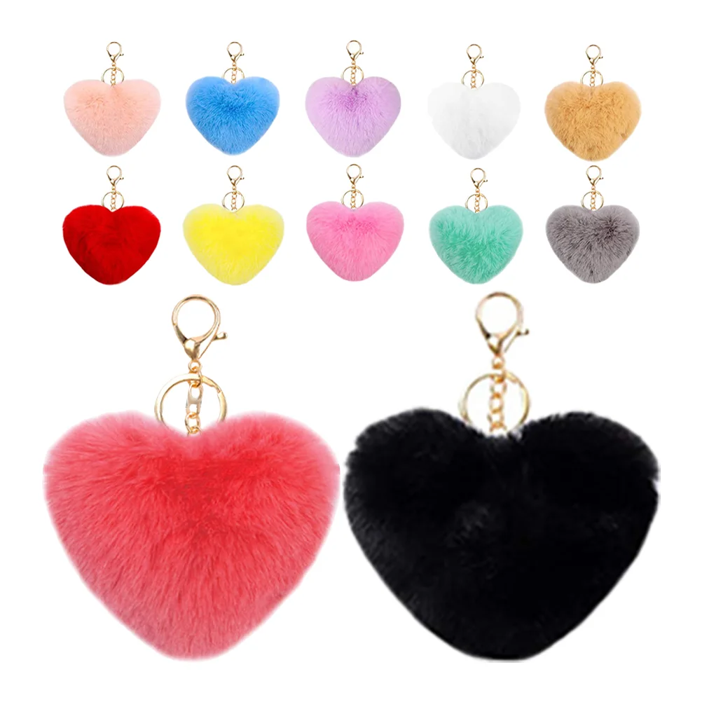 12 Pcs Fur Ball Keychain Pompom Keychains Ring Plush Love Car Crafts Pendant Puff Adorable Fluffy