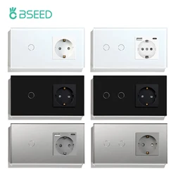 BSEED 터치 스위치 1Gang 2Gang 3Gang EU 표준 벽 스위치 소켓, 3 색 300W 크리스탈 유리 패널 터치 스위치 157MM