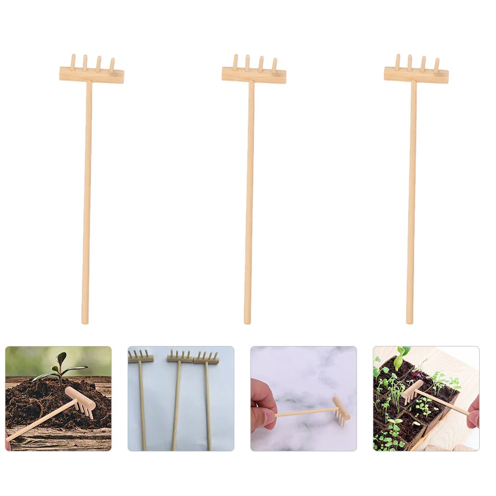 

3 Pcs Mini Rake Tabletop Garden Tool Zen Rakes Accessories Four Tine Desktop Tools Miniature