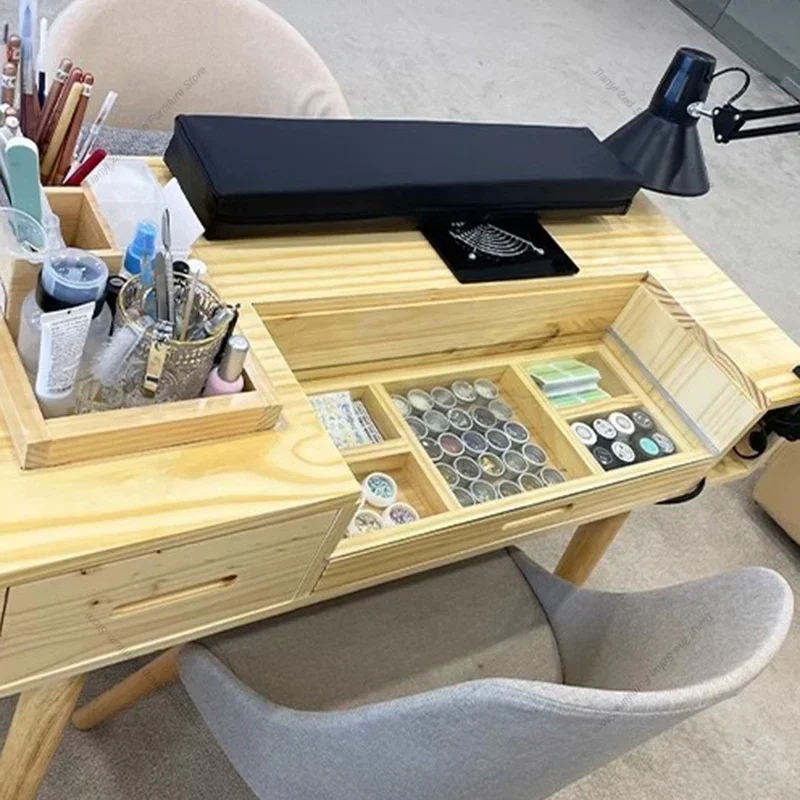 Modern Japanese Manicure Table Wooden Retro Storage Dressing Nail Tables Simple Nail Artist Salon Furniture Mesa Manicura