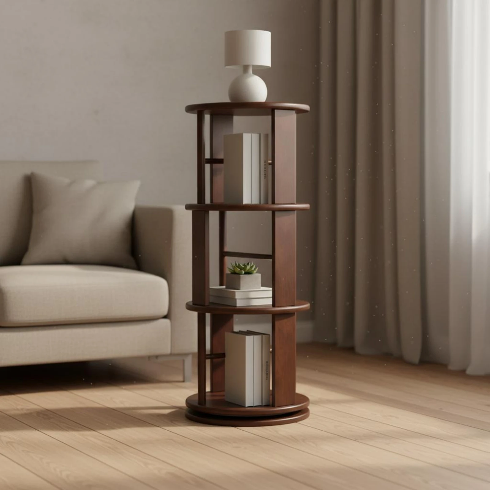 360 Degree Bookcase Solid Wood Rotating Bookshelf 360 Degree Book Shelf Corner Friendly Revolving Storage Rack Anti Fall Baffle