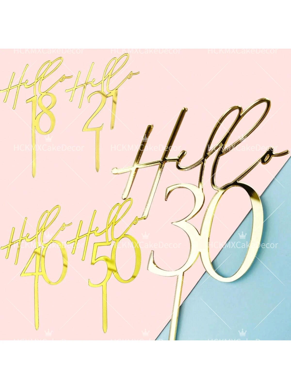 3er-/6er-Set Goldene Acryl 'Hello 30' Tortendekoration, 18./21./30./40./50./60. Geburtstag Kuchendeko, Dreißigstes Geburtstagsparty-Zubehör – Detail 2