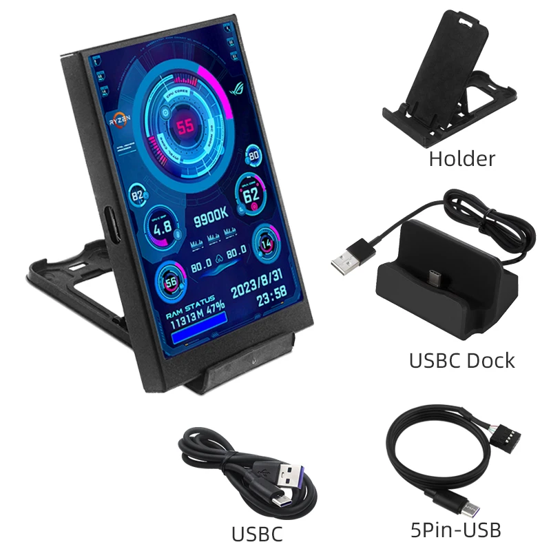 3,5 inch Type-C secundair scherm voor computer CPU RAM GPU HDD Monitor 320*480 IPS LCD ISB Display TURZX Software GEEN AIDA64