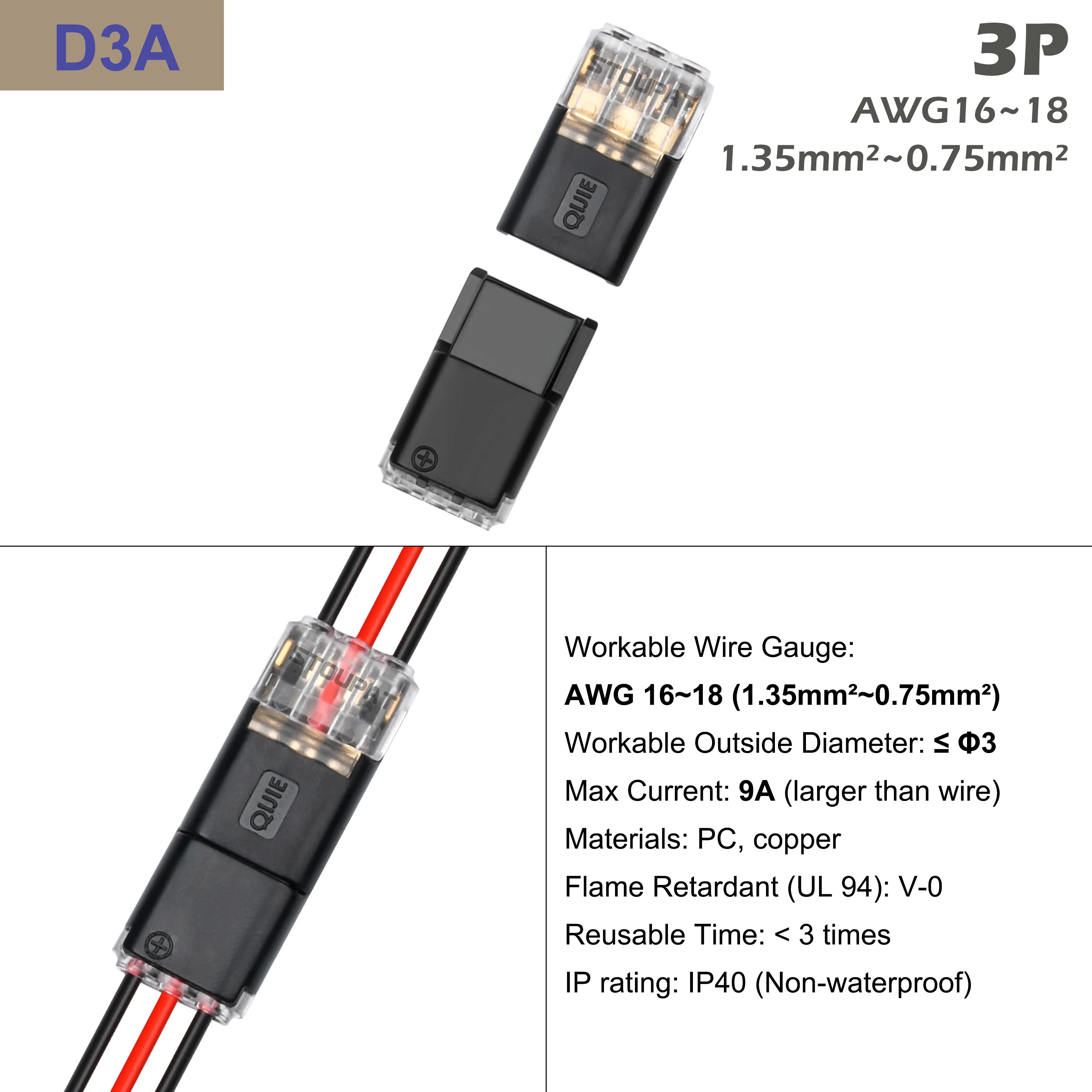 1/2/3-poliger steckbarer LED-Kabelverbinder mit Verriegelung für Audio-Auto-Steckverbindungen, elektronische Kabelverdrahtung, Anschlussklemmen, Spleißer – Detail 11