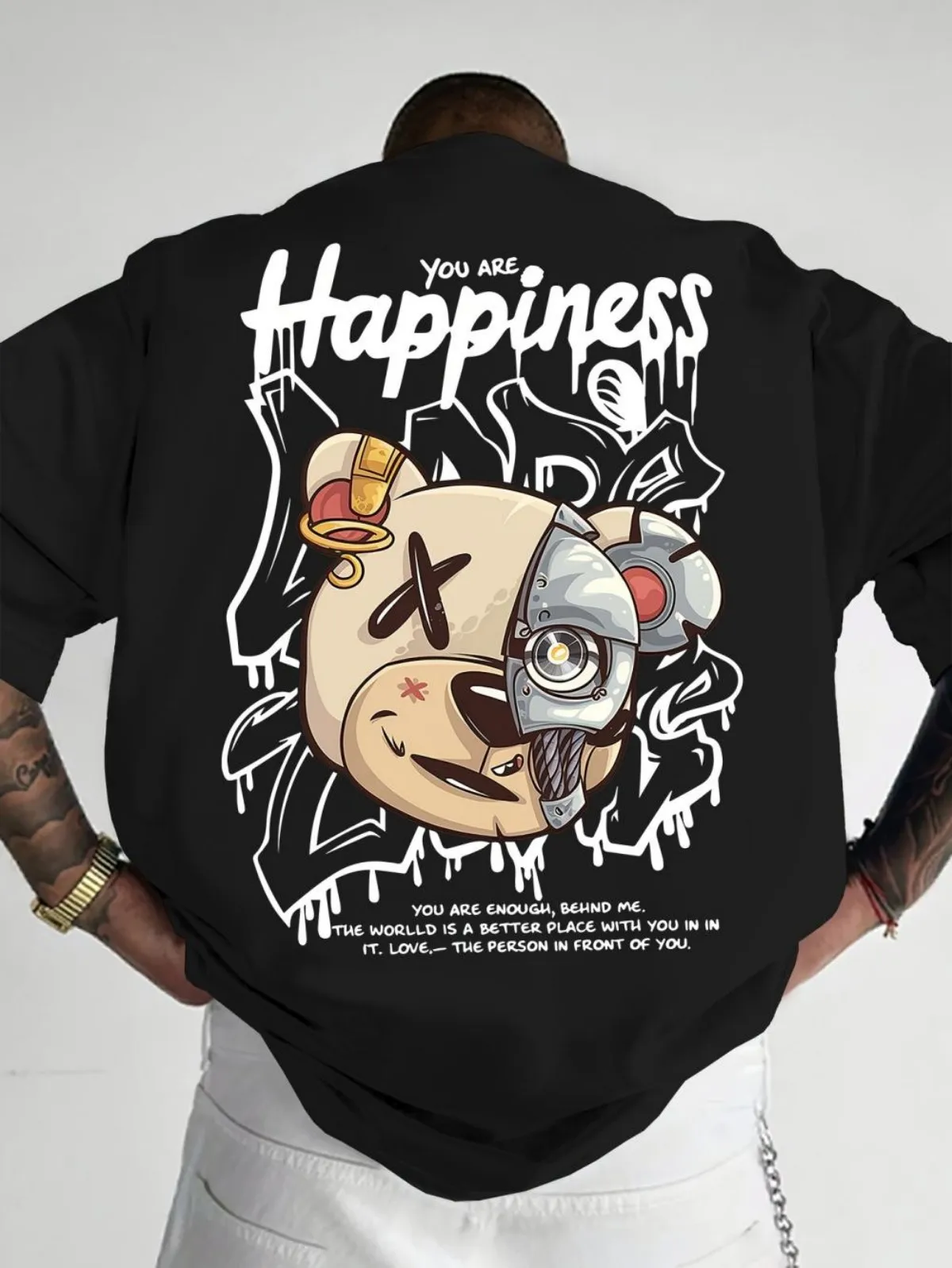 2025, neues personalisiertes Graffiti-Bär-Buchstaben-bedrucktes, atmungsaktives und bequemes Rundhals-T-Shirt für Herren im Freien, High-Street-Top – Detail 4