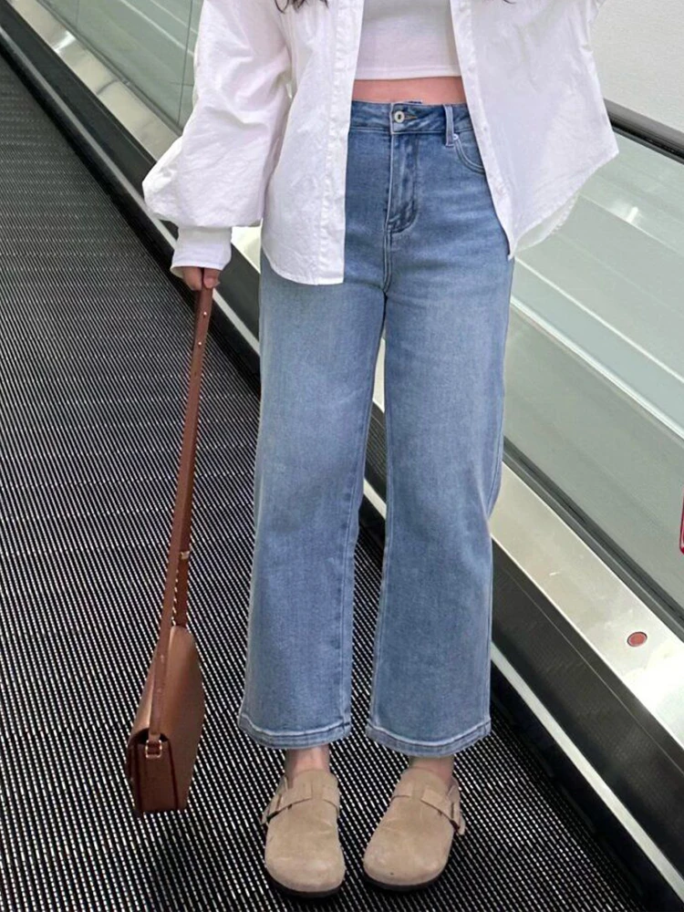 

plus Size Straight Leg Jeans Women's Loose Fit Casual Cotton Denim High Waist Nine Tube Pants Big Code plus Size Faion