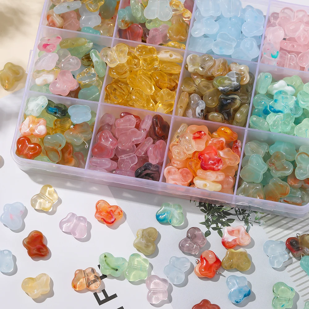 10pcs/Lots Colored Acrylic Butterfly Shaped Imitation Stone Beads Spacer Beads for DIY Earrings Jewelry Crafts Making Supplies