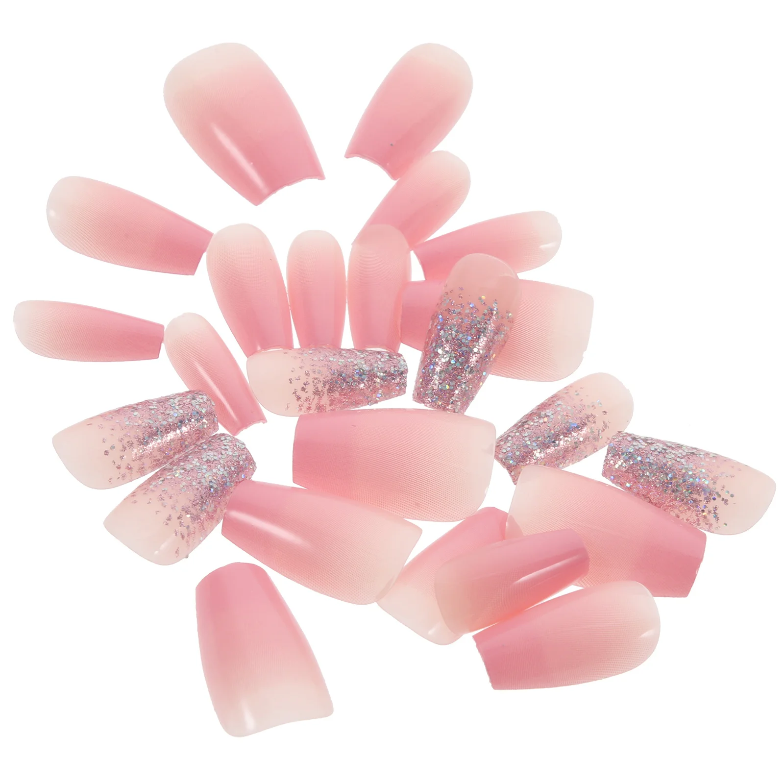 

24pcs Finished Wearable Nails Pink Gradient Sequins Removable Press On Fake Tips Women DIY Nail Art Home Salon Wedding Party