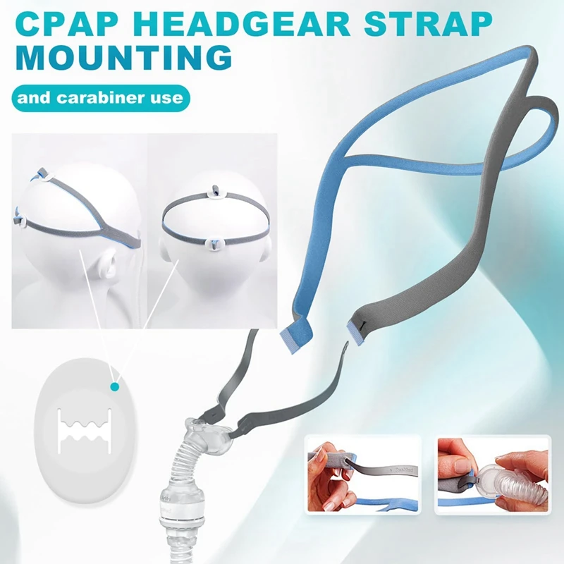 Nasenkissenmaske, CPAP-Kopfbedeckungsgurt-Set, CPAP-Gurtabdeckungen und Schlauchaufhänger aus blauem und weißem Kunststoff für Resmed Airfit P10