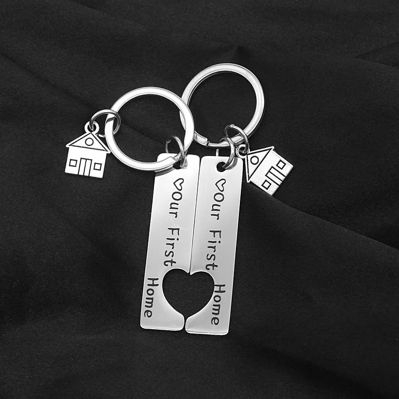 Hot Selling Our First Home Housewarming Gift Stainless Steel Keychain Pendant Moving To A New Home Gift Couple Keychian