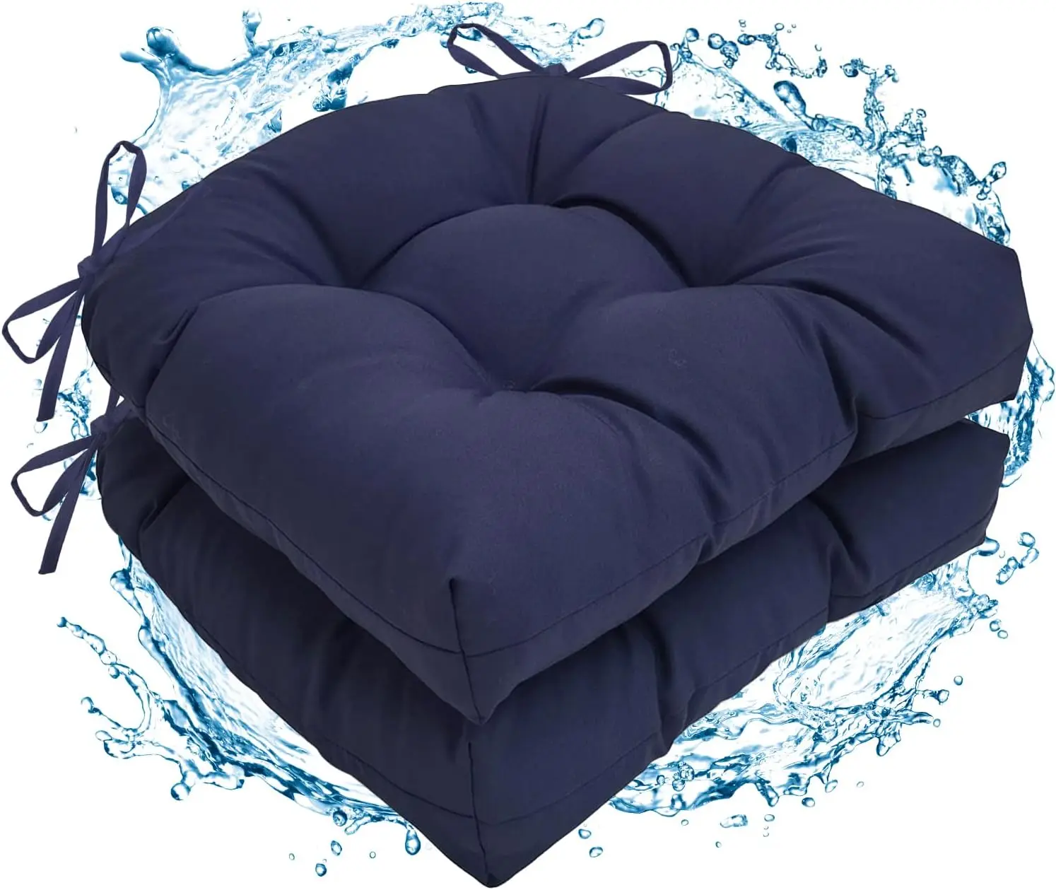 2 Pack Waterproof Outdoor Chair Cushions Thick Tufted U Seat Cushions with Ties for Garden Chairs Patio Furniture 19x19x4.5 Inch