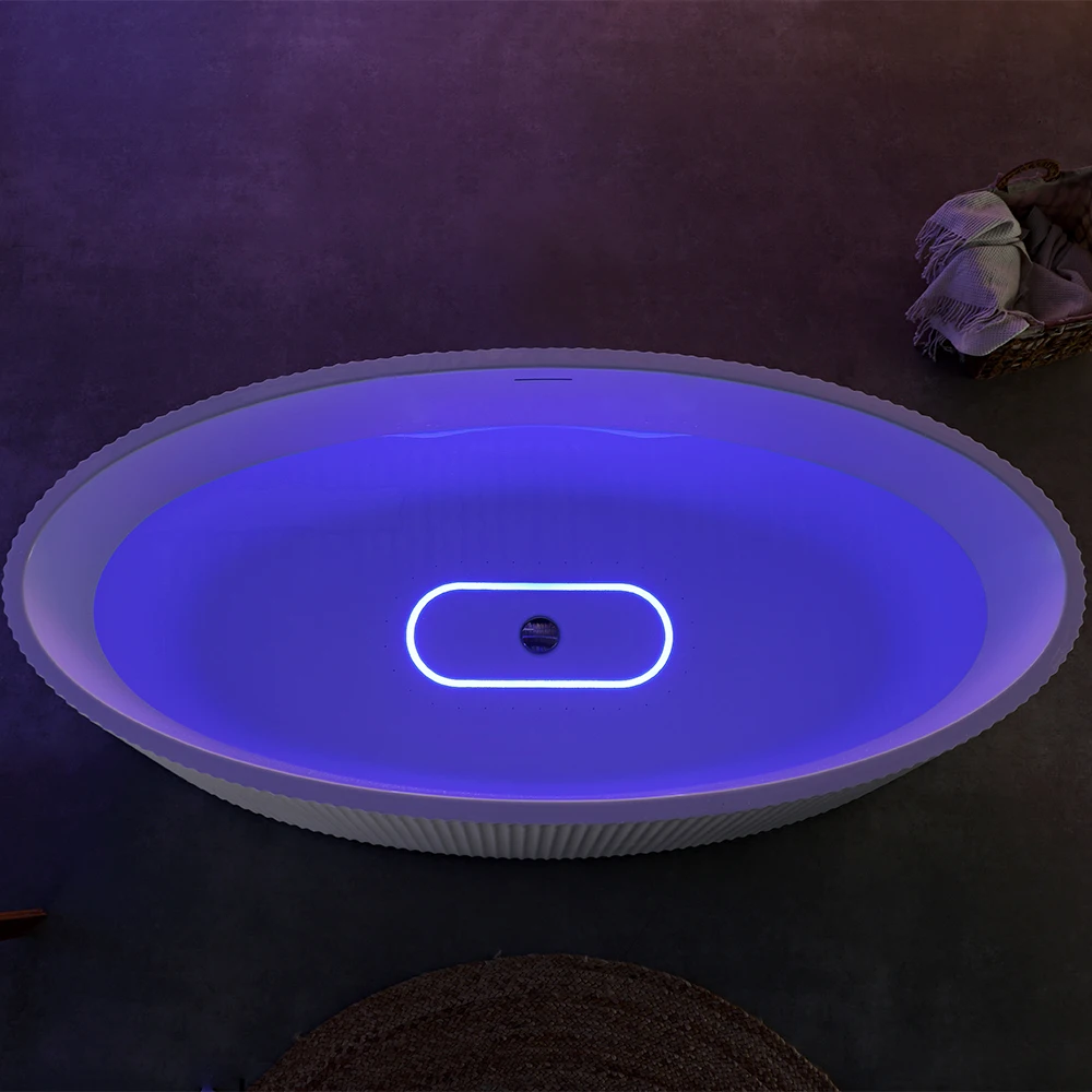 Modern White Acrylic Soaking Freestanding Oval Bath Tubs Drainer for Indoor Hotel Bathroom Use Bathtub
