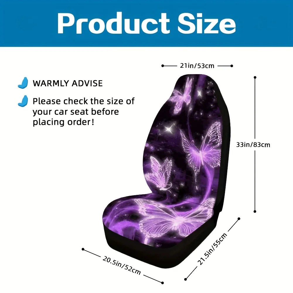 2pcs, Modern Purple Butterfly Galaxy Dreamy Fantasy Print Front Seat Covers, Universal Fit For Front Seats, Keeps Driver Comfort