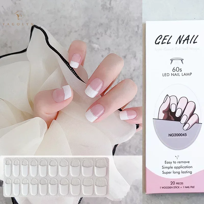 16/20/22Tips Semi-Cured Gel Nail Patch Adhesive Sliders Long Lasting Full Gel Nail Stickers DIY Manicure Harden In UV Lamp Need