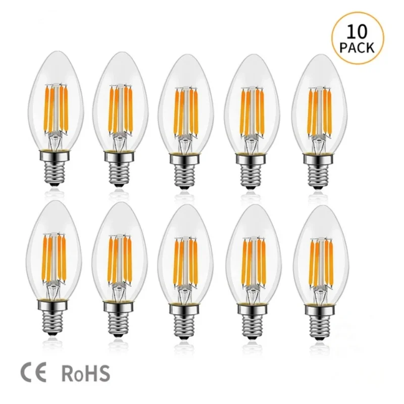 

10PCS LED C35 C35L 2W 4W 6W Warm White 2700K 6000K Intage Edison Filament Bulb Dimmable E14 220V 360 Degree Energy Light Lamp