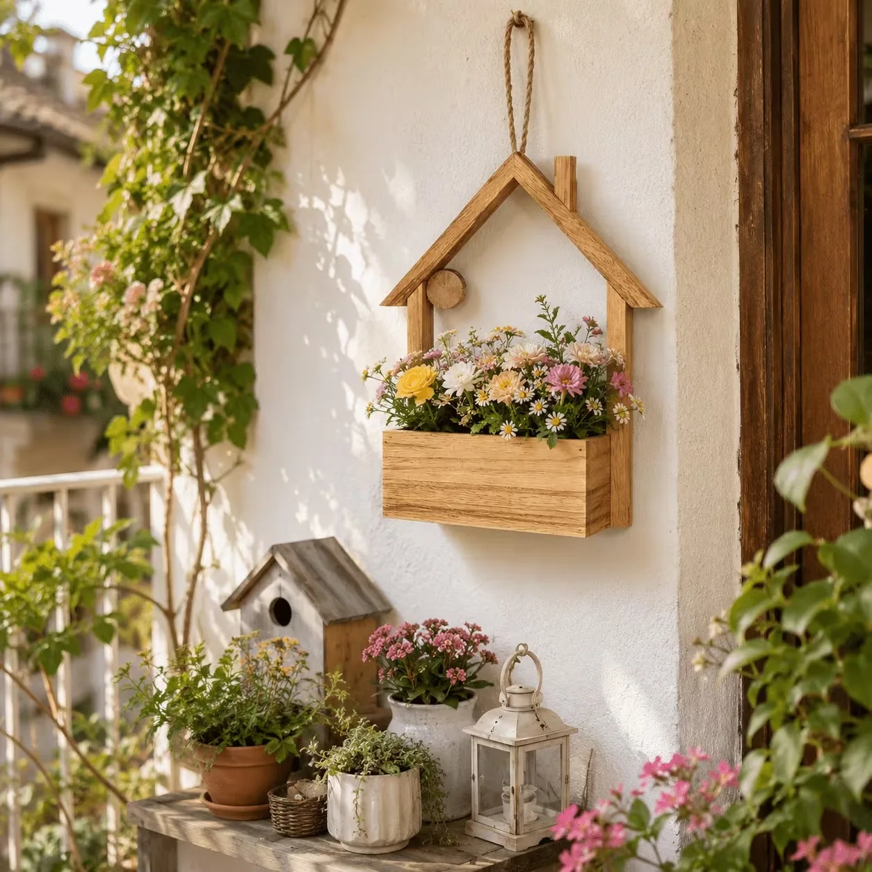 1/2pcs 2026 New Model Latest Top Wooden House Shaped Hanging Flower Basket Vintage Wall Decor For Garden Home Valentine Ornament