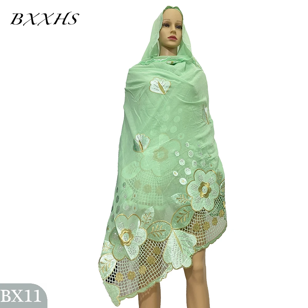 Muslim Cotton Embroidered Diamond Hijab Scarf Cape African Women Voile Large Size 210x110cm Inner Hijabs Shawl