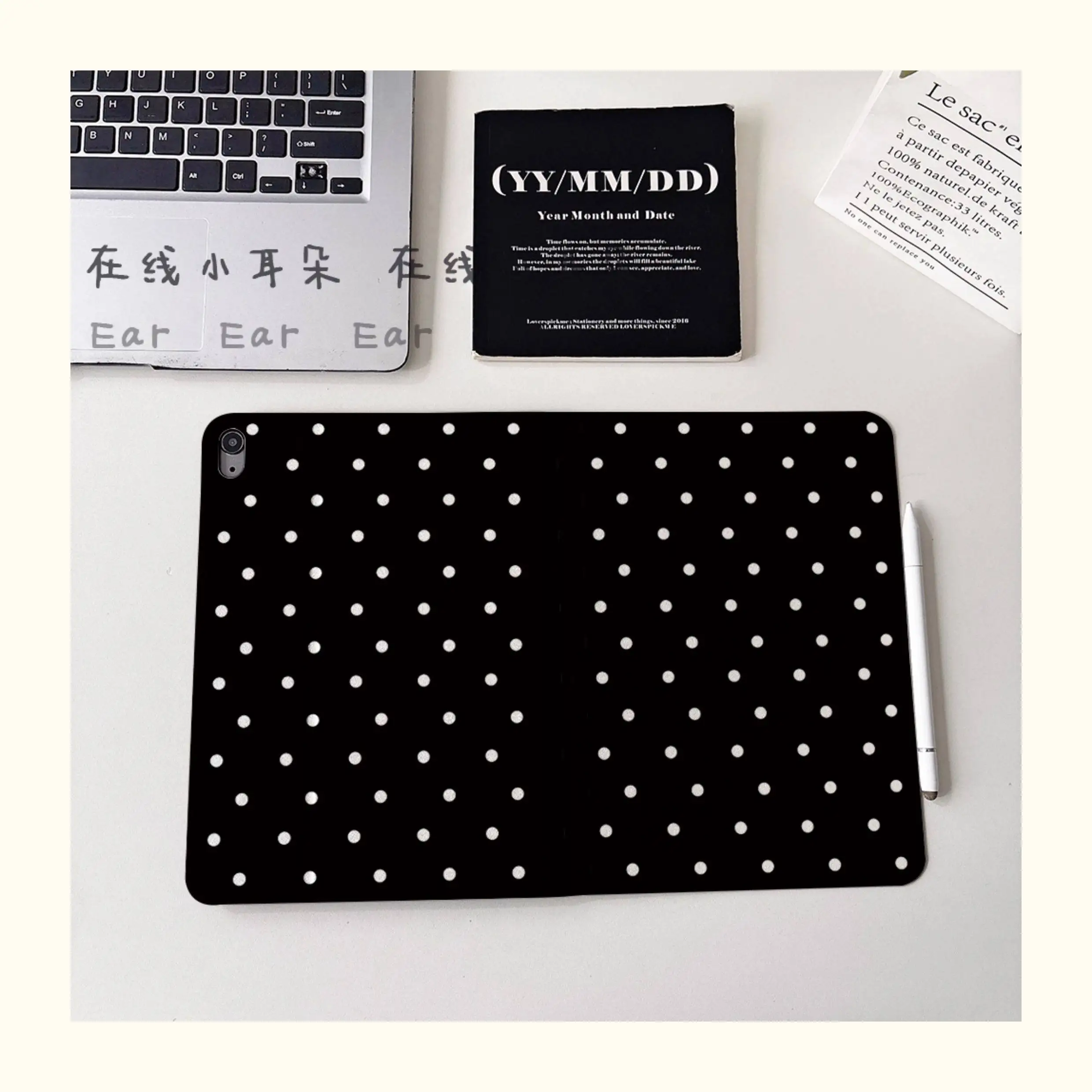 

Чехол для iPad с черным дизайном в горошек для iPad Air 7, 6, 5, 10, 10.9”, 10.2”/10.5”, Pro 11 (2025), Mini 4, мягкий противоударный чехол-книжка