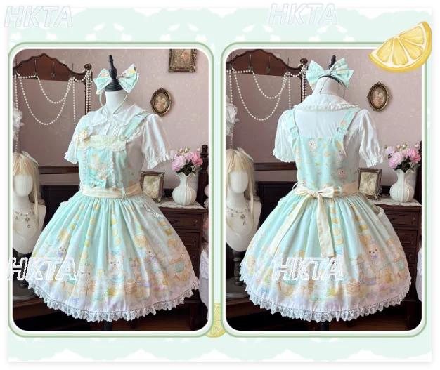 Robe Lolita originale à bretelles vertes citron pour femmes, nouvelle collection d'été douce princesse Jsk Lolita, robes de gâteau imprimées mignonnes