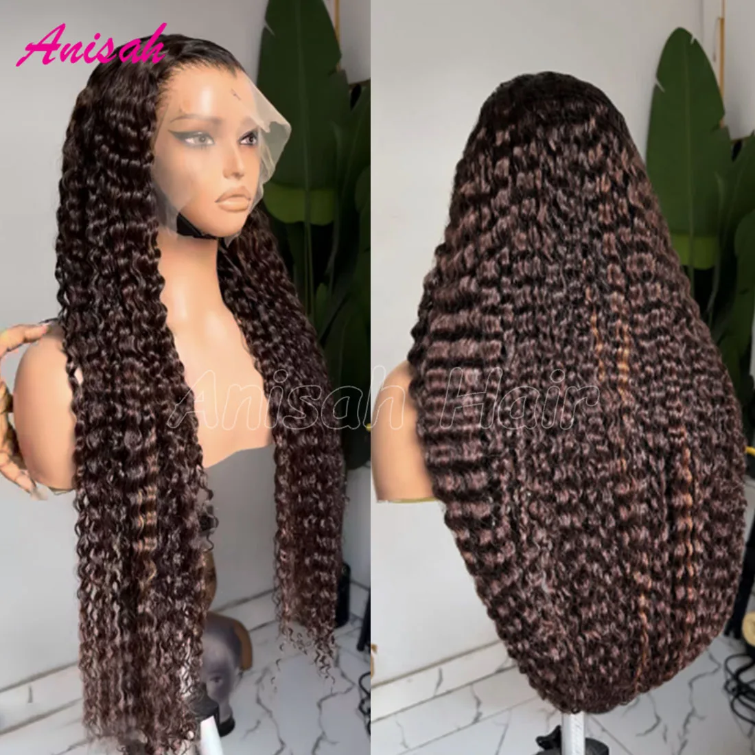 

Парик из натуральных волос Deep Curly, коричневый, 13x4, 13x6, с кружевной передней частью, с цветными прядями, для женщин