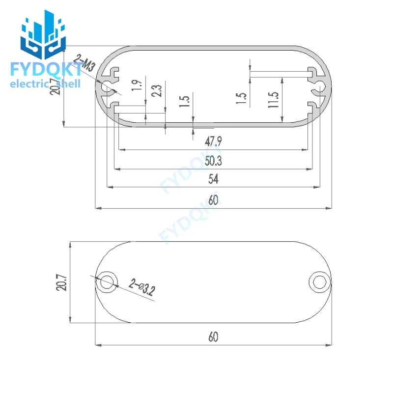 Waist shaped Aluminum alloy aluminum profile Boxes power bank PCB housing circuit board box 100x60x21mm