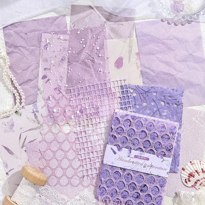 Mr.Paper 15Sheets/Pack Handwritten Temperature Series Material Paper Mixed Texture Salt Style Lace Mesh Decor for Journal