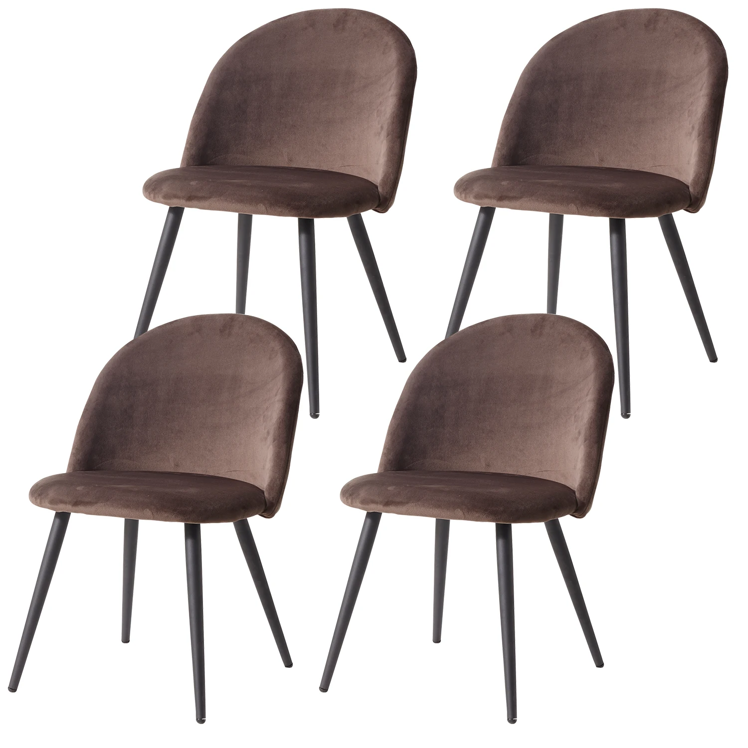 Set van 4 fluwelen eetkamer gestoffeerde stoelen woonkamer stoel met zwarte metalen poten vintage Scandinavische rugleuning stoel koffiestoelen