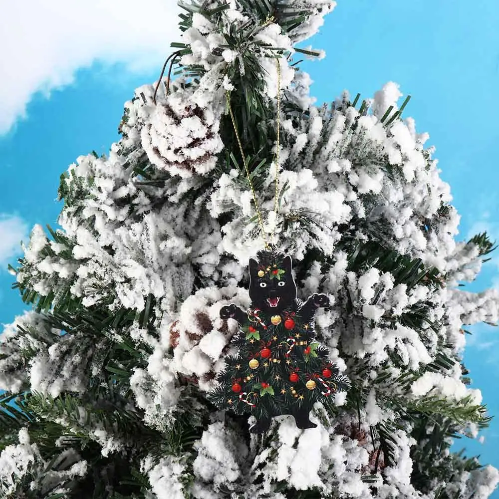

2D Xmas Black Cat Pendant Decorative Acrylic Hanging Christmas Pendant Black Hangable Black Cat Car Pendant Festival Party